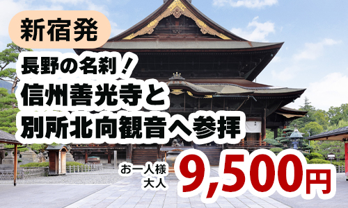 新宿発　長野の名刹！極楽浄土へのご利益ある信州善光寺と現生利益を願う別所北向観音へ参拝