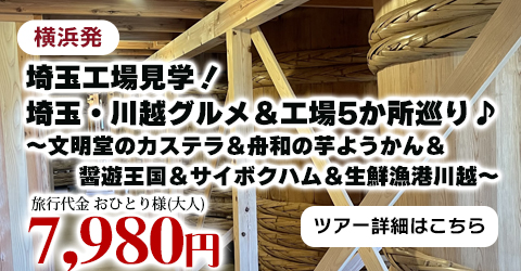 埼玉工場見学！埼玉・川越グルメ＆工場5か所巡り♪～文明堂のカステラ＆舟和の芋ようかん＆醤遊王国＆サイボクハム＆生鮮漁港川越～