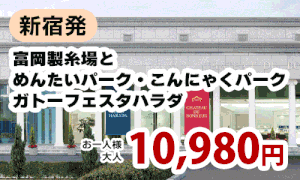 新宿発　世界遺産「富岡製糸場」と群馬の大人気3工場見学～めんたいパーク・こんにゃくパーク・ガトーフェスタハラダ～