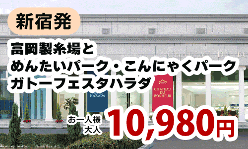 新宿発　世界遺産「富岡製糸場」と群馬の大人気3工場見学～めんたいパーク・こんにゃくパーク・ガトーフェスタハラダ～