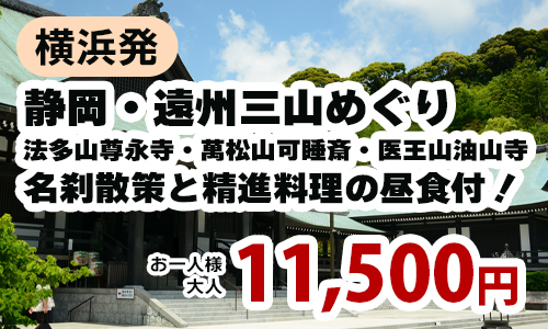 横浜発　静岡・遠州三山めぐり～法多山尊永寺・萬松山可睡斎・医王山油山寺～名刹散策と精進料理の昼食付！