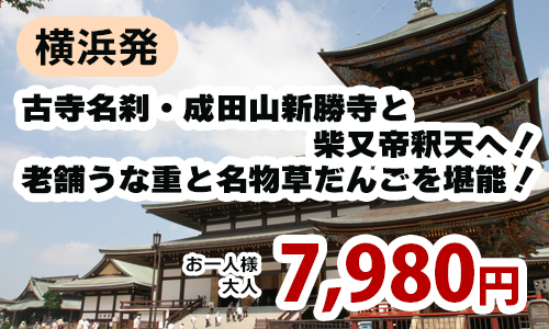 横浜発　古寺名刹・成田山新勝寺と柴又帝釈天へ！老舗うな重と名物草だんごを堪能！