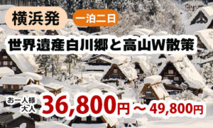 横浜発　一度は行きたい！世界遺産白川郷と高山W散策　情緒あふれる飛騨路ツアー