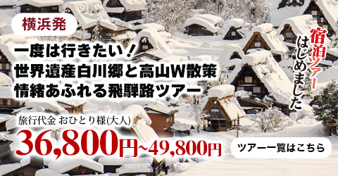 横浜発　一度は行きたい！世界遺産白川郷と高山W散策　情緒あふれる飛騨路ツアー