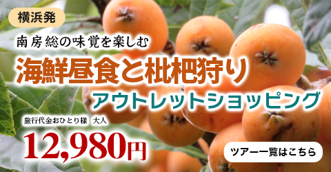 横浜発　南房総の味覚を楽しむ　海鮮昼食と枇杷狩り・アウトレットショッピングの旅